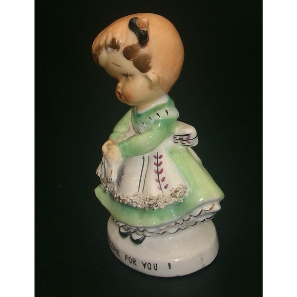 Vintage Ucagco Girl Green Dress “Lonsome for You" Valentine Figurine Japan RARE - Picture 11 of 14